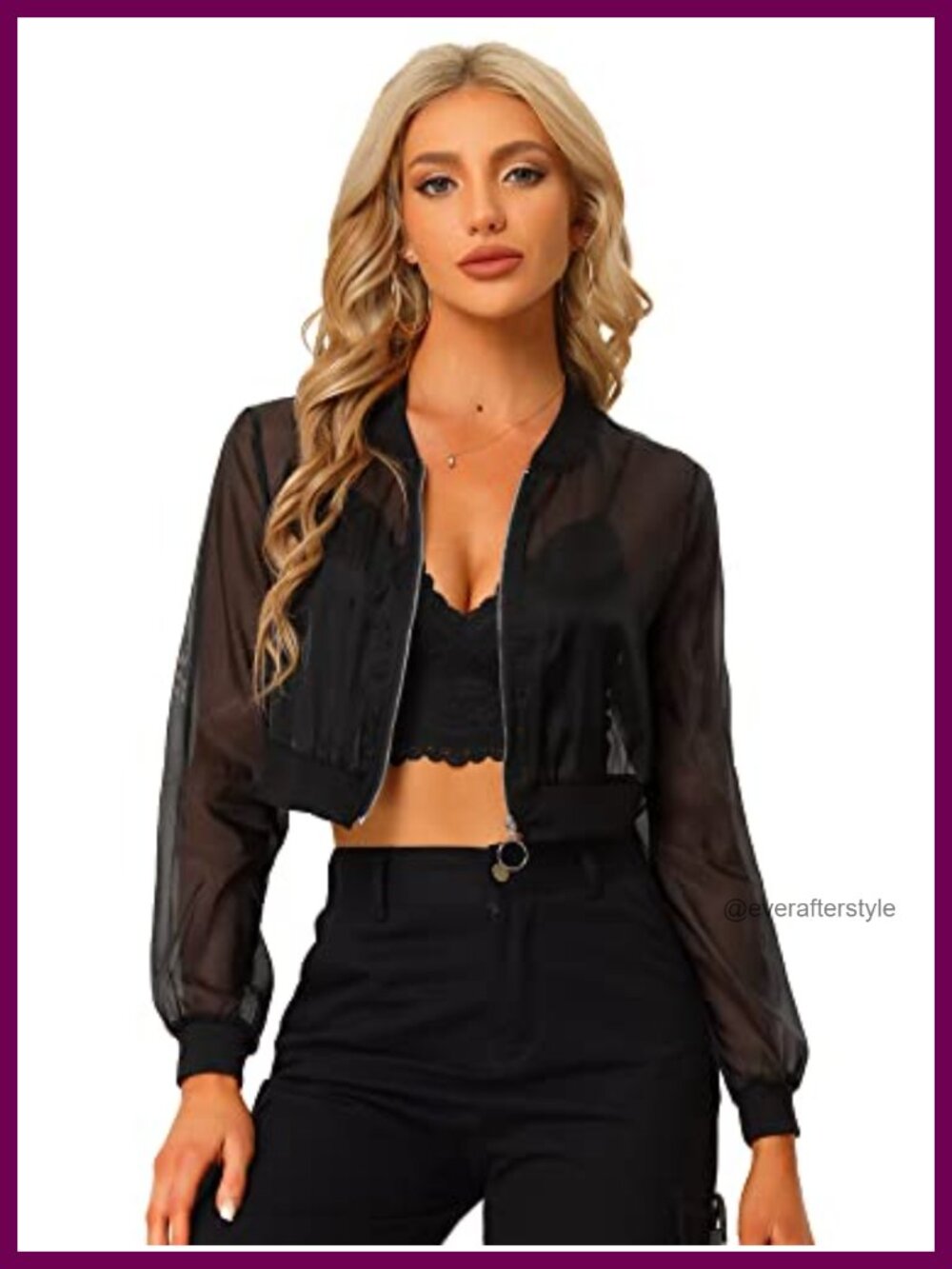 Women's Sheer Mesh Crop Bomber Jacket Lightweight Zip Up Casual